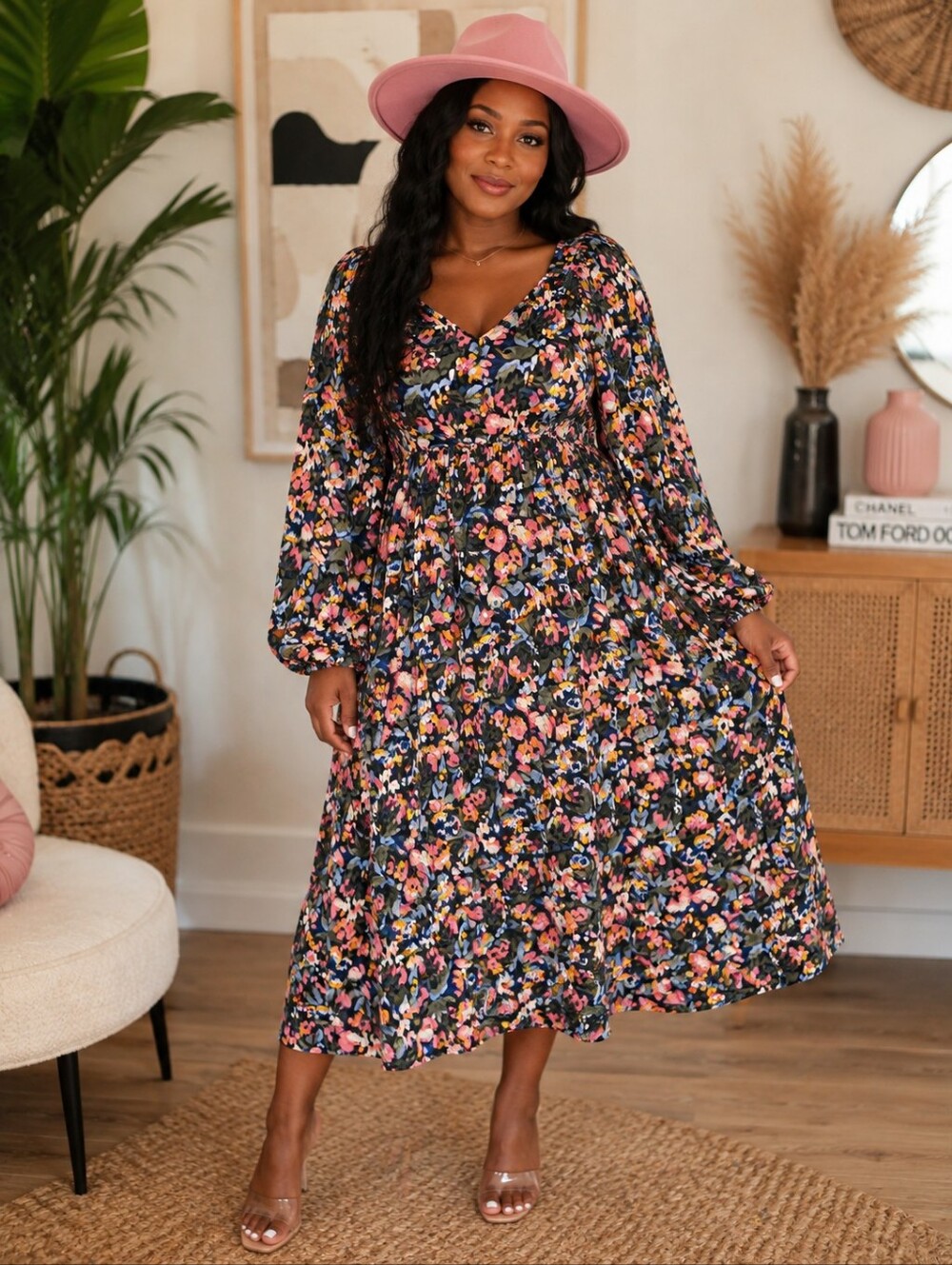 Lane Bryant Navy Floral Maxi Dress with Pink & Blue Blooms